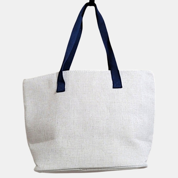 Rae Dunn Beach Canvas Insulated Tote Bag with Navy Straps - Picture 4 of 5